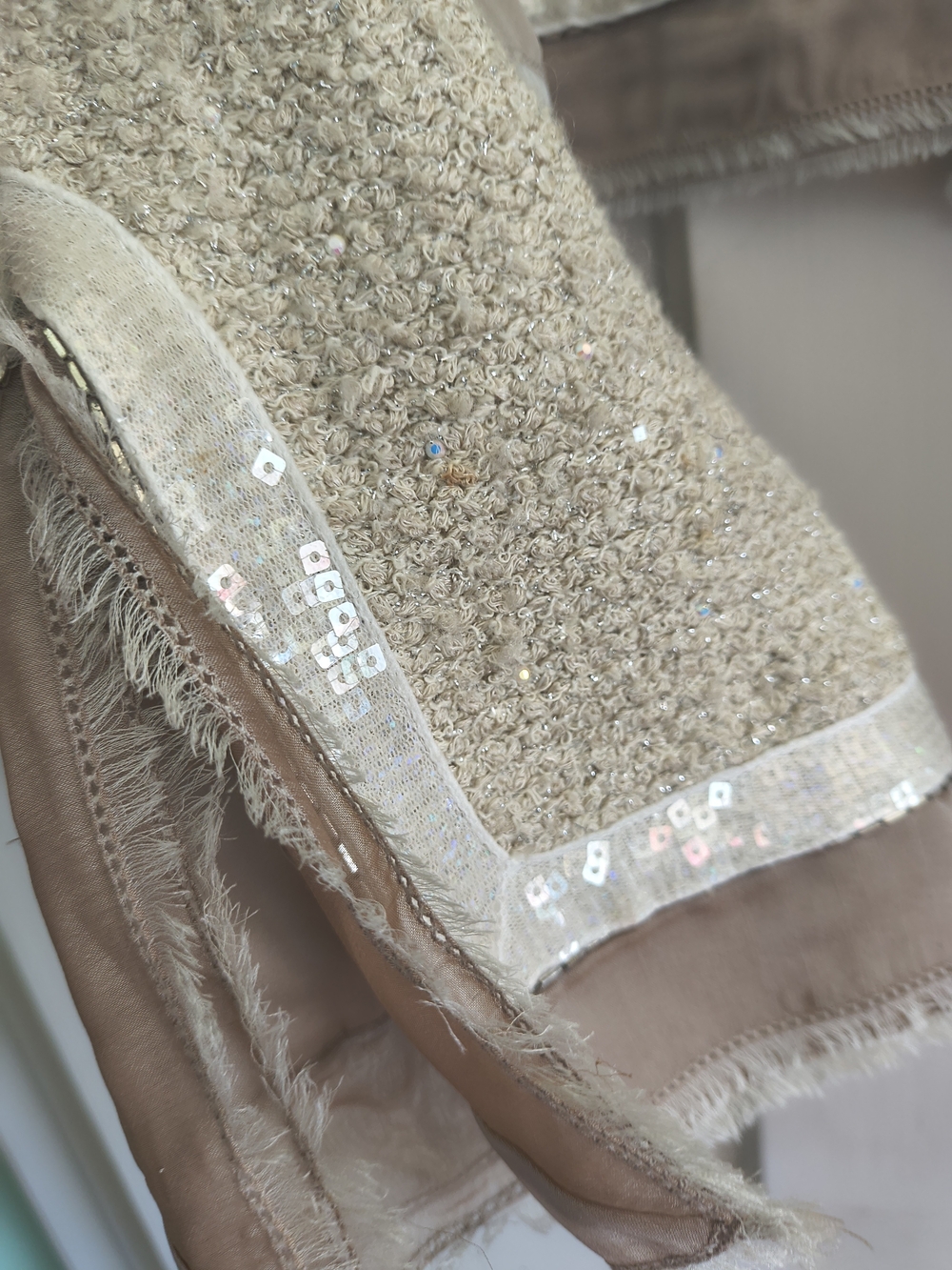 🦋 St. John Evening Sequins Tweed Ecru Jacket - Picture 10 of 10